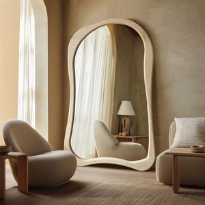 مرآة كبيرة مخصصة لتزيين الغرف على الطراز الفرنسي، تصميم متموج بإطار خشبي، شكل غير منتظم، مرآة للزينة - Product Image 1