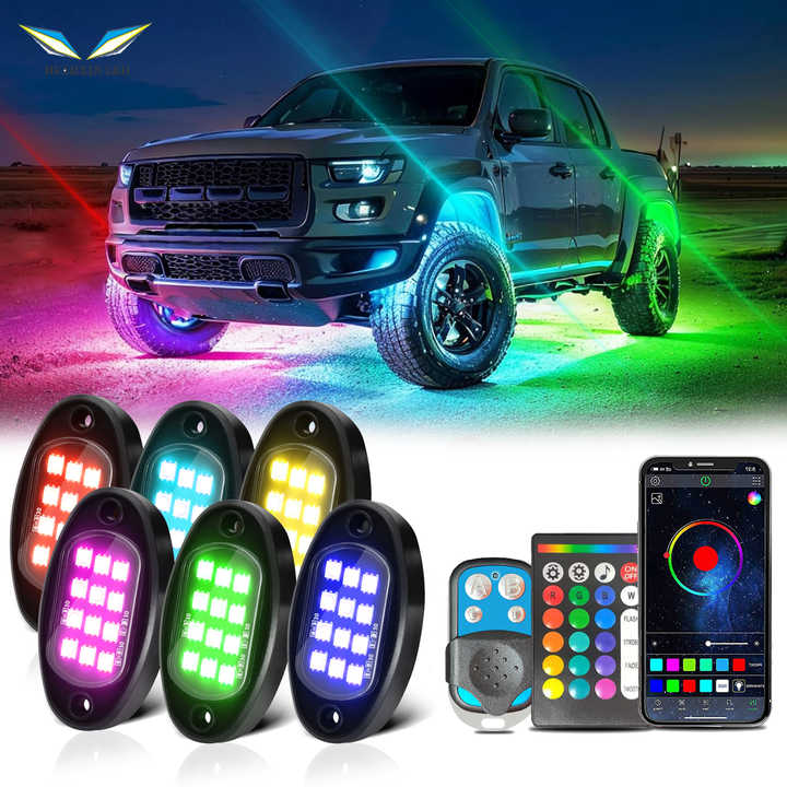 Haofy Kit Luci LED RGB Rock Lights 4 Pezzi – App Bluetooth E Telecomando