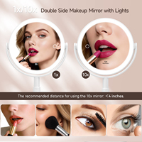 Miroir de maquillage LED double face avec grossissement 1X 10X, hauteur réglable, rotation à 360°, miroir de vanité rechargeable