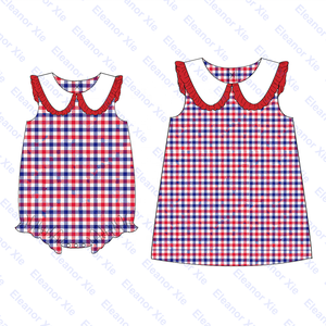 Nuovo arrivo quarto di luglio vestito patriottico personalizzato sorelle abbinate estate volant bambini vestono pagliaccetti a bolle per bambini - Product Image 2