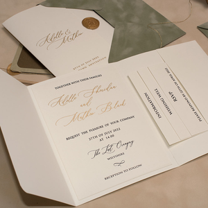 Lujosas y preciosas invitaciones de boda de oro y Rosa antigua, estampado de lámina dorada, invitación de carta, boda con sello de cera - Product Image 6