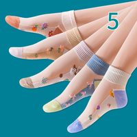 Belles chaussettes en soie de verre respirantes chaussettes d'été à motifs de fleurs minces femmes chaussettes de cheville tricotées