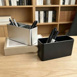 Boîte de rangement rectangulaire en aluminium à double ouverture, texture simple, pour accessoires de bureau élégants - Product Image 3