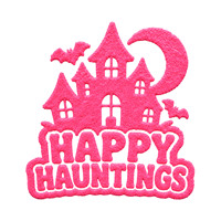 Patch en chenille personnalisé pour maison hantée, logo thermocollant violet néon pour Halloween, décoration de vêtements par EYD