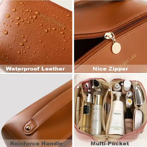 Bolsa de <span class=keywords><strong>Maquillaje</strong></span> de Cuero PU con Asa, Bolsa de Aseo de Gran Capacidad <span class=keywords><strong>para</strong></span> Mujer, Bolsa de Aseo de Apertura Amplia, Bolsa de Almacenamiento de Cosméticos Portátil - Product Image 4