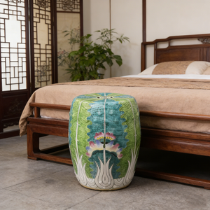 เก้าอี้กลองเซรามิกลายผักกวางตุ้งวาดด้วยมือ เก้าอี้เซรามิกจีนลายดอกไม้สีชมพูสไตล์วินเทจ เก้าอี้เซรามิกสีเขียวสำหรับสวน - Product Image 2