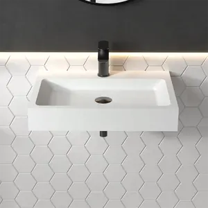 Lavabo à main à surface solide Cuvette suspendue au mur Petits bassins de salle de bain Chine 1 pièce Design graphique moderne poli