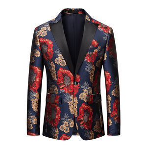 <span class=keywords><strong>Blazer</strong></span> à coupe ajustée imprimé estampé or pour hommes, costume de fête de mariage à un <span class=keywords><strong>bouton</strong></span> avec <span class=keywords><strong>veste</strong></span> vintage brillante pour spectacles - Product Image 4