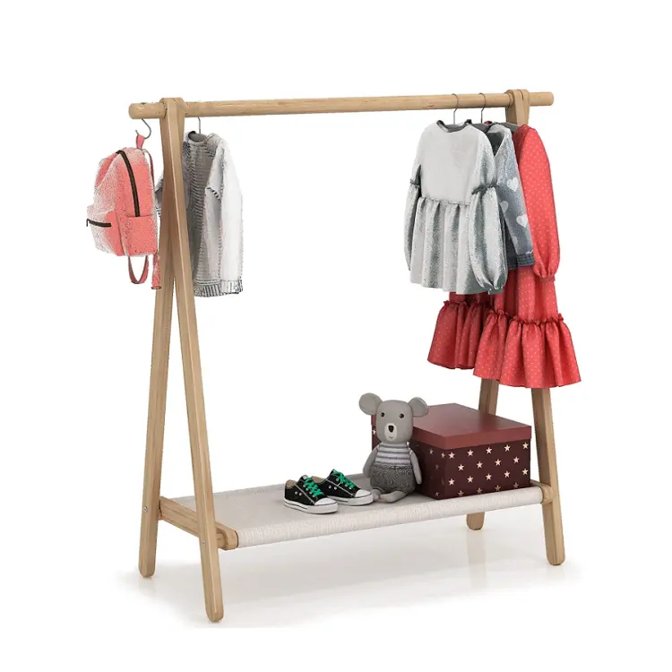 סיטונאי מודרני בגד מתלה שינה פתוח מוצק עץ תינוק מתלה בגדים