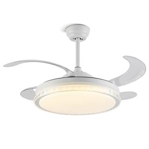 Ventilateurs de plafond LED minimalistes pour chambre à coucher, ventilateur de plafond sans pales en acrylique et en fer, ventilateur de plafond oscillant à spectre complet avec éclairage et projecteurs - Product Image 1