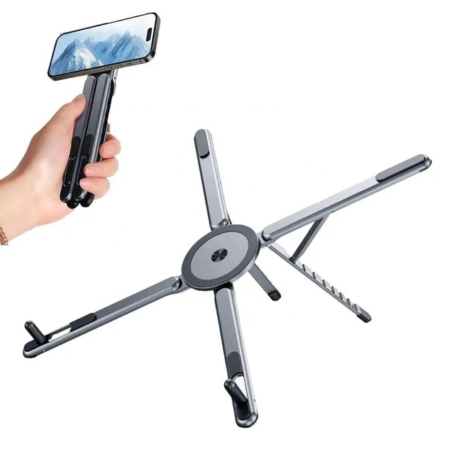 2026 Magnetic Phone Tripod Stand 4-in-1 Foldable Tripod&Handheld Selfie Stick Portable Desk Stand for iPhone iPad Tablet Laptop