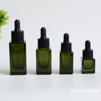 Vente en gros de flacons en verre carrés vides avec compte-gouttes verts de 5 ml, 10 ml, 15 ml, 30 ml pour huiles essentielles, soins de la peau, cosmétiques, trousse de voyage