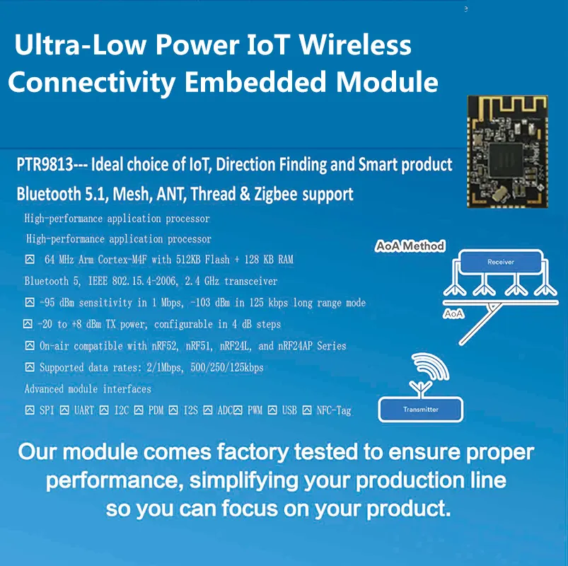 NRF52833 Bluetooth 5.1 מודול עבור בקרת גישה אלחוטי Bluetooth מודול עם IPX אנטנה