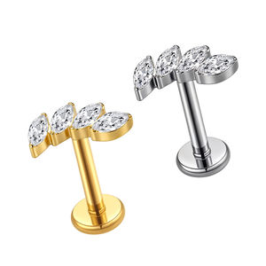 <span class=keywords><strong>Piercing</strong></span> Labret Classique en Titane ASTM F136 Plaqué Or 24K, Zircon Taille Marquise, Motif Fleur, pour Cartilage Hélix, Cadeau de Mariage et Fiançailles - Product Image 1