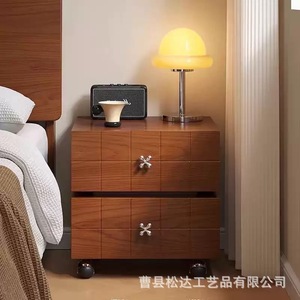<b>Vintage</b> style wooden bedside <b>table</b>, solid wood, movable bedroom bedside storage cabinet with wheels, living room <b>side</b> <b>table</b> - Product Image 2