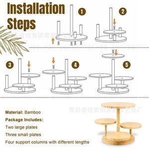 Wooden Multi Tier Cake Stand <b>Round</b> Display Tray For Birthday Party Dessert Serving 3 Tier - Product Image 3