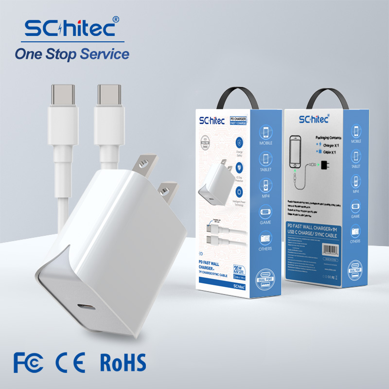 ที่ชาร์จ USB C สีขาว 20w พร้อมสายเคเบิล