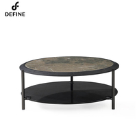 Haute qualité contemporain noir métal côté verre marbre pierre solide bois Table basse deux tables ensemble table gigogne ronde