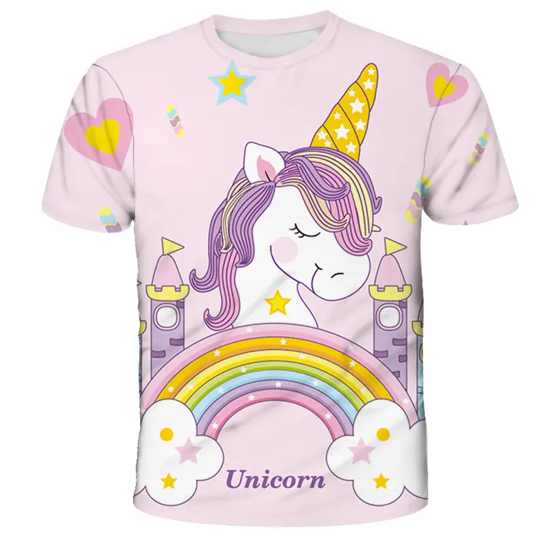 Summer Children 3D Cartoon T-shirt for Girls Unicorn Printing Cute Pony Kids T Shirt Boys Cartoon lovely T shirts Women Clothes