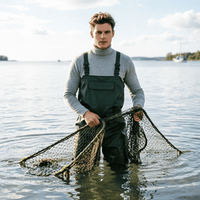 Senshuo Waders synthétiques noirs pour la pêche au palourdé, avec semelles industrielles Jet Orange Foncé et poche auto-agrippante rouge brique pour l'extérieur
