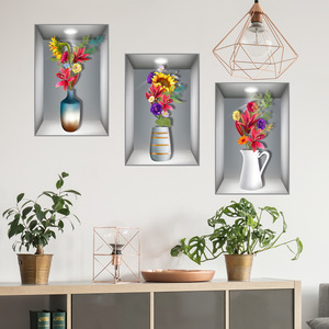 3D plantes en pot plantes vertes fleurs <span class=keywords><strong>triptyque</strong></span> peinture salon entrée décoration mur trou réparation autocollants - Product Image 2