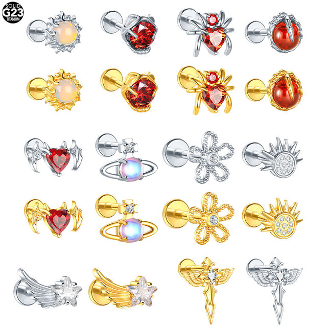 Body Piercing Jewelry ASTM-F136 Titanium Zircon Piercing De Titanio Tragus Helix Daith Lobe Flat Back Earrings Labret Wedding