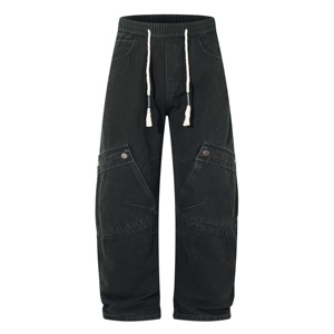 กางเกงยีนส์ทรงหลวมสไตล์อเมริกัน ฮิปฮอป ขาบาน จีบระบาย เอวยางยืด แต่งหมุด ลุคเท่ๆ สำหรับผู้ชาย - Product Image 5