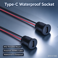 Connecteur de panneau USB-C Type-C étanche pré-câblé à 2 broches avec filetage M12 LN-022, type rond de 12 mm
