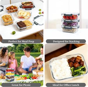 5個セット 1060ml ガラス製食品保存容器セット 密閉型ミールプレップボックス 蓋付き スタッカブルランチボックス キッチン、オフィス用 - Product Image 5