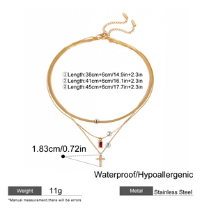 Collier en acier inoxydable triple couche PVD étanche, hypoallergénique, avec chaîne serpent plate et pendentif zircon pierre de naissance - Product Image 6