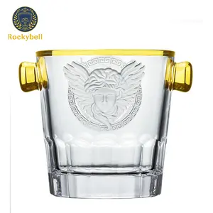 高品质优雅冰桶水晶透明玻璃圆形冰桶豪华金圈冰桶夜总会帕里酒吧香槟