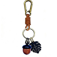 Porte-clés en bois naturel style bohème en forme de gland, breloque pour sac à main, sac à dos, breloque feuille vintage, accessoire de sac, cadeaux, porte-clés, cadeau nature