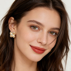 Butterfly Stud <b>Earrings</b> Champagne Gold Zirconium Inlay Party Fashion Jewelry 925 Silver <b>Post</b> EA14714 - Product Image 2