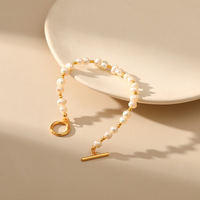 Bracelet de haute qualité en perles d'eau douce véritables avec fermoir OT, chaîne à maillons en forme de trombone dorée, bijoux pour femmes