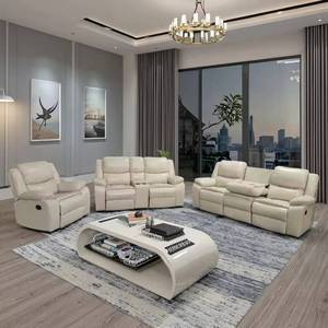 Conjunto de sofá reclinable manual con estructura de madera moderna, mesa plegable y extensible con tablero abatible y tapicería de cuero PU, adecuado para - Product Image 3