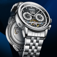 Mark Fairwhale Vielseitige automatische mechanische Uhr für Herren, 43 mm, Metallband, wasserdicht, leuchtendes Skelett, Business-Armbanduhr FW-6730
