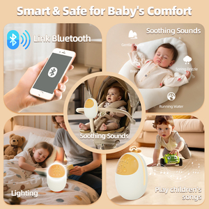 รถเข็นเด็กแบบโยกได้ แบตเตอรี่ 1800mAh ใช้งานได้ 6 ชั่วโมง ระบบสั่น 5 ระดับ เสียงไวท์นอยส์ ไฟ LED ช่องเสียบ USB-C ช่วยให้เด็กหลับสบาย OEM - Product Image 4