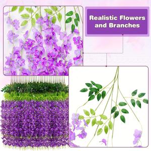 Guirlande de glycine artificielle en soie 1 pièce Fleurs suspendues pour arche de mariage Jardin de maison Mur Intérieur Extérieur - Product Image 6
