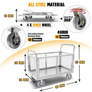 Middelzware Aangepaste Stalen Zink Gaas Rolkooi <span class=keywords><strong>Pallet</strong></span> <span class=keywords><strong>Trolley</strong></span> Magazijn Veiligheid Wasgoed Lading Opslag Met Planken - Product Image 5