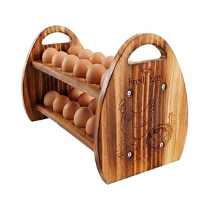Estante de madera para almacenamiento de huevos de 2 niveles con asa, organizador de escritorio para exhibir huevos frescos - Product Image 5
