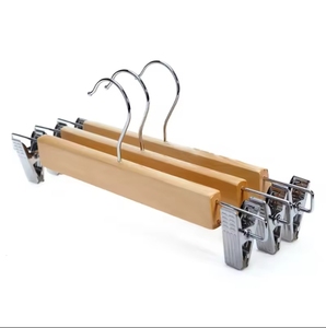 Factory Direct Sales Solid Cheap Wood Pant Skirt <strong>Hanger</strong> Wardrobe Save Space Wooden Trouser <strong>Hangers</strong> with Clips - Product Image 1