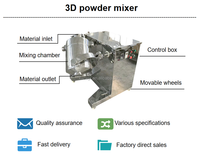 Mélangeur 3D à mouvement orbital pour additifs alimentaires en poudre, capacités 2L, 5L, 10L, pour laboratoire