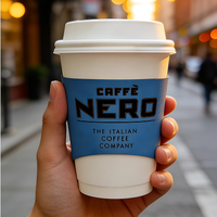 Manchon en carton ondulé personnalisé avec logo pour gobelets jetables de thé au lait et café, boissons chaudes/froides, compatible avec les cartes de visite