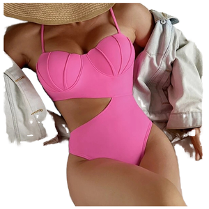Maillot de bain une pièce pour femme, uni, avec découpes, soutien-gorge coquille push-up, séchage rapide, rembourrage amovible, monokini de créateur 2023 - Product Image 1