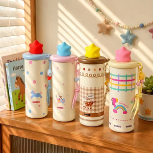 Portable Insulated Stainless Steel Water <b>Bottle</b> with Straw Cute Horse Print Water <b>Bottle</b> for Girls - Product Image 4