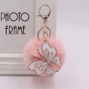 Dễ thương pha lê Rhinestone bướm Pom Pom móc khóa phụ Nữ Bướm Keychain mờ bóng Móc chìa khóa cho túi quyến rũ cô gái xe Ví - Product Image 2