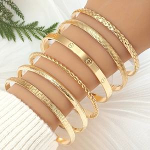 Pulseras de oro If <span class=keywords><strong>ME</strong></span> para mujer, brazaletes indios, conjunto apilable, con textura multicapa, chapado en oro de 14 quilates - Product Image 6