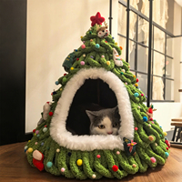 Plüschiges Einfarbiges Katzennest DIY Weihnachtsbaum Handgewebtes Warmes Langlebiges Faltbares Leichtgewichtiges Winter-Haustierbett