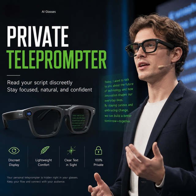 2026 AI AR Smart Glasses Display G03 HUD Green Teleprompter 13MP 6-Axis Voice Translate Business Speech