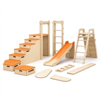 Ensemble d'escalade en bois pour enfants, 15 pièces, avec boîte de rangement, toboggan et échelle, pour aire de jeux de maternelle